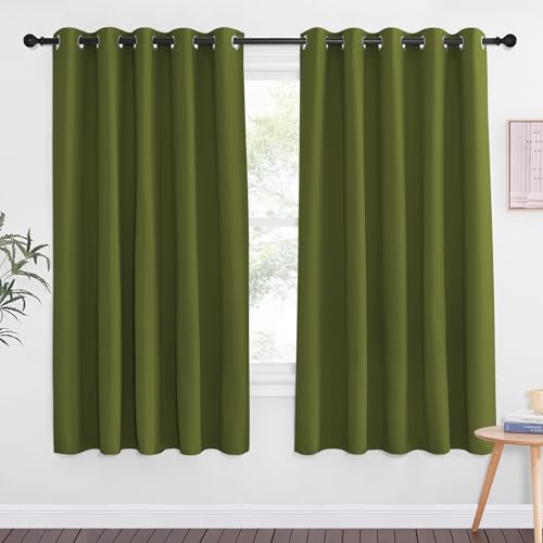 NICETOWN 66 Inch Long Blackout Curtains for Bedroom Living Room, Thermal Insulated Room Darkening Curtains, Light Blocking Blackout Drapes for Bedroom, 66" W x 66" L, 1 Panel, Olive Green
