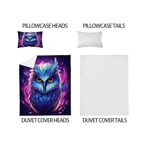 Housse de couette hibou 3D animaux dessin animé, parure lit simple microfibre douce