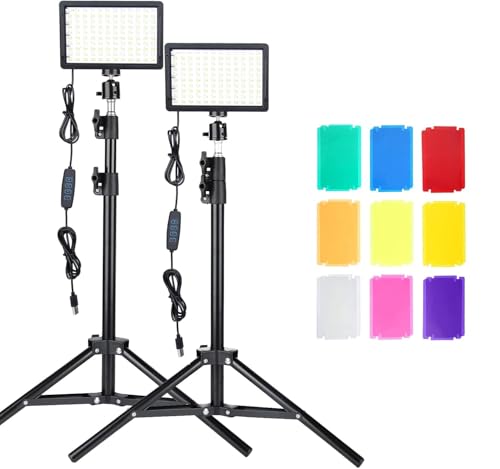 AiknowFoto 撮影用ライト USB照明ライト２packセット 調光可能 10000K ビデオライト LED写真ライト 調整可能な三脚と9色カラーフィルター付き 撮影/ビデオ/YouTube/TikTok用 (9色フィルター)