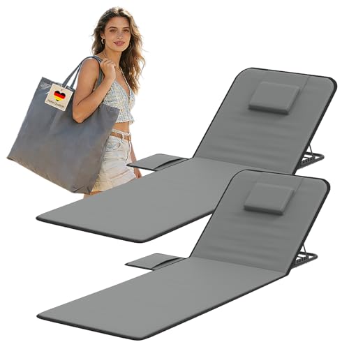 Huracan Tumbona de playa plegable ligera 2 unidades, esterilla de playa con respaldo trasero, silla de playa plegable con altura ajustable de 5 niveles, tumbona de playa para exteriores, playa