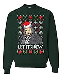Wild Bobby Let It Snow Jon Snow Full Color GoT Ugly Christmas Sweater Unisex Crewneck Sweatshirt, Forest Green, Large