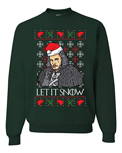 Wild Bobby Let It Snow Jon Snow Full Color GoT Ugly Christmas Sweater Unisex Crewneck Sweatshirt, Forest Green, Large