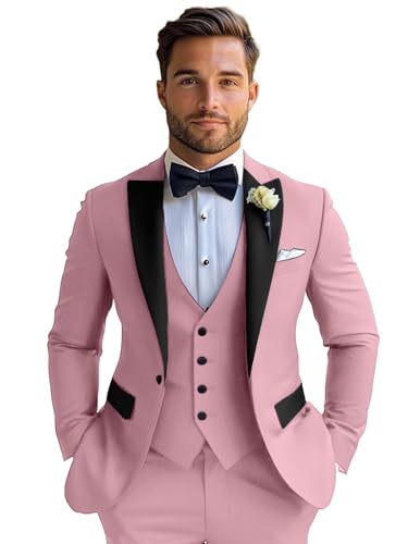 3 Piece Men's Slim Fit Suit One Button Suits for Men Jacket Single Breasted Vest Pants Tuxedo Set Wedding Prom Dinner