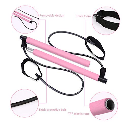 RIFFUE Portable Pilates Bar Kit with Resistance Band Portable Pilates for Total Body Workout Yoga Exercise Pilates with Foot Loop for Yoga, Stretch, Sculpt, Twisting, Sit-Up