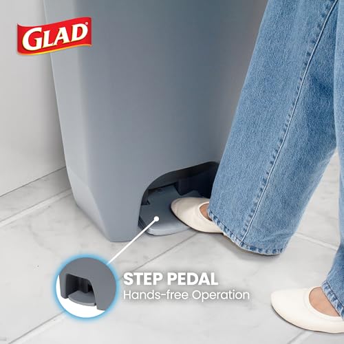 Image of Glad 20 Gallon Trash Can with Clorox Odor Protection | Plastic Kitchen Waste Bin | Hands Free with Step On Foot Pedal and Garbage Bag Rings, Grey