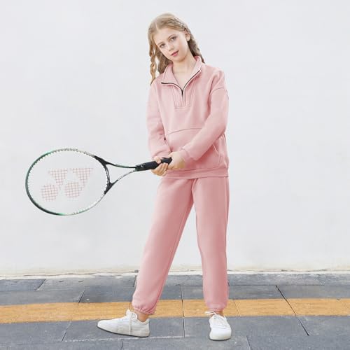 U·nikaka Girls Clothing Sets Half Zip Sweatsuit Outfits Sweatshirt and Sweatpants Fleece Pullover Joggers Set with Pockets4