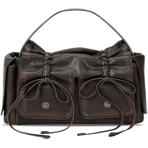 YFGBCX Designer Handbags for Women Multipocket Bag Y2K Purse Trendy Bow Bag with Washed Finish Vintage Hobo Handbags Fall Purse Cover