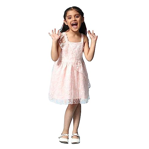 Image of BIBA Solid Rayon Round Neck Girls Dress
