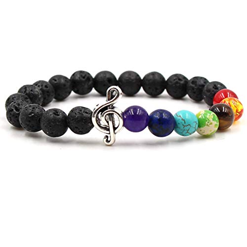 Steinarmband, Naturstein -Perlenarmband, farbenfrohe Chakra -Yoga -Perlen elastisches Armband Vulkansteinnoten Armband, personalisiertes Kleidungszubehör Schmuck Schmuck