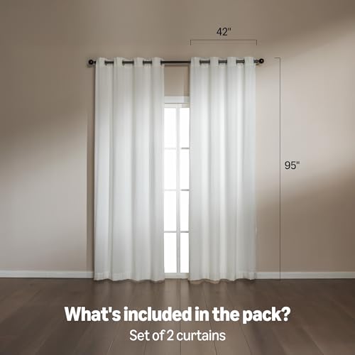 Image of Amazon Basics Chenille Room Darkening Curtains, Light Filtering Window Drapes for Bedroom and Living Room, 2-Panel Set with Grommets, 42 inch W x 95 inch L, White Classic