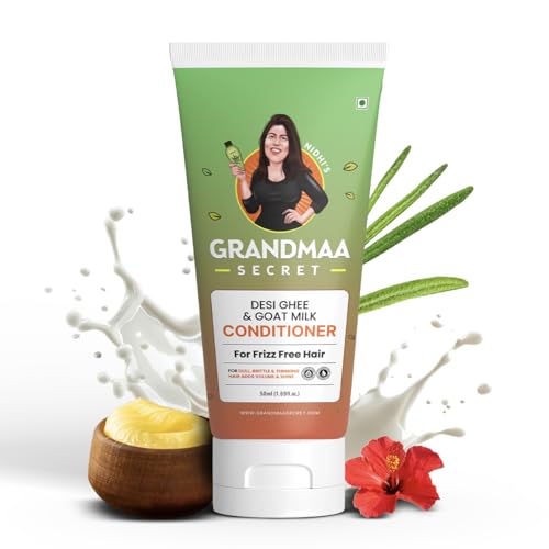 Image of NIDHI S GRANDMAA SECRET Desi Ghee and Goat Milk Conditioner for Frizzy Hair | Handmade Natural Conditioner for Dry & Damaged Hair | Controls Hair Fall | Paraben & Sulphate Free | 50mL,1 Count