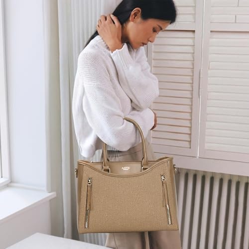 Image of EXOTIC Alvara Tote Bag for Women | Multi-Compartment Handbag with Laptop Space, Front Zip Pockets & Luggage Sleeve | Premium PU Leatherette Work & Travel Tote