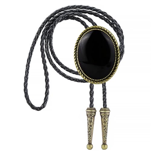 Image of GelConnie Bolo Tie for Men Women Western Cowboy Turquoise Leather Necktie | Natural Stone Bolo Tie Necklace for Women Rodeo Cowboy Leather Necktie Native American Western Cowgirl Ties Adjustable Cord