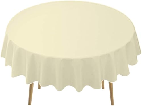 Manteles de plástico marfil, paquete de 2 manteles desechables color crema de 84 pulgadas, círculo, despedida de soltera, fiestas, manteles de PEVA