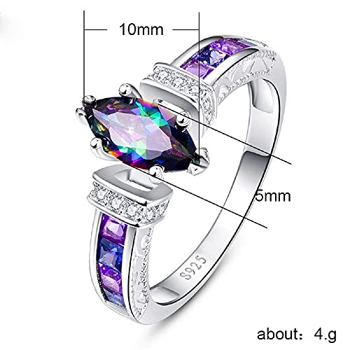 Fashion Marquise Shape Cut Created Mystic Rainbow Topaz 925 Sterling Silver Plated Promise Ring Jewelry Gifts for Her (US size 8)4