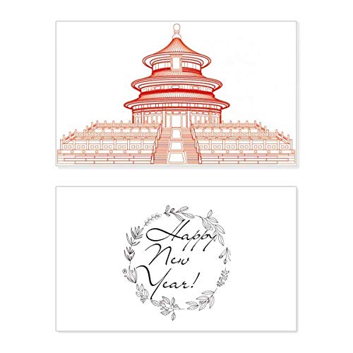 Tarjeta de felicitación de Año Nuevo del Templo del Cielo en color rojo tradicional