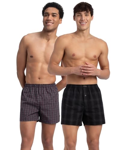 Image of Jockey 8222 Men Super Combed Mercerized Cotton Woven Checkered Inner Boxers with Ultrasoft and Durable Inner Waistband (Pack of 2, Colors & Prints May Vary)