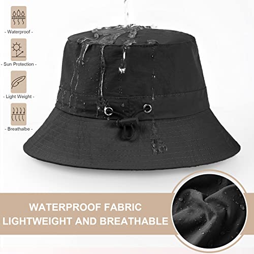 Voqeen Sonnenhut Fischerhut Damen Herren Outdoor Faltbar Anglerhut Sonnenschutz Wasserdichter UPF 50+ Unisex Sommerhut Wanderhut Regenhut 54-62cm,Schwarz