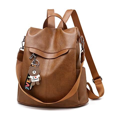 Women Backpack Anti-theft Waterproof Casual Rucksack Purse PU Leather Lightweight School Shoulder Bag(Bright PU Brown) Cover