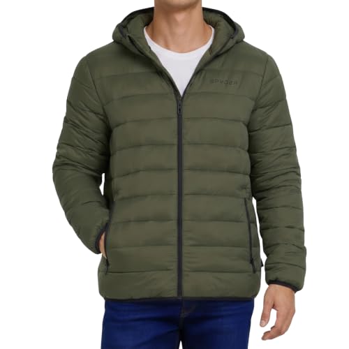 Image of Spyder Puffer Jacket Men - Packable Lightweight Quilted Hooded Winter Coat