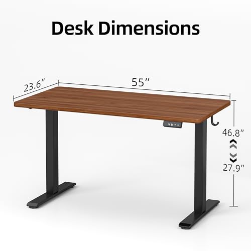 TIQLAB Electric Standing Desk, Adjustable Height Stand up Desk, 55 * 24 Inches Sit Stand Home Office Table with Splice Board, Black Walnut