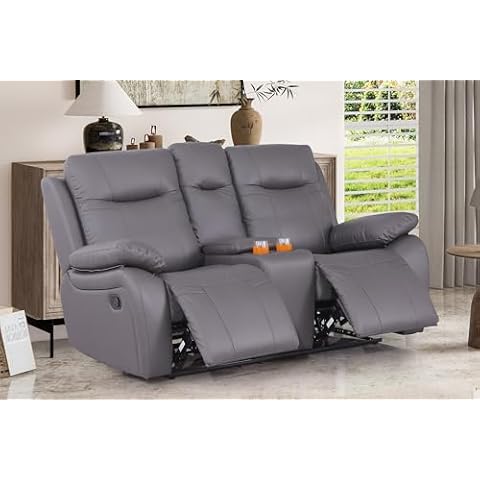 poplarbox Manual Loveseat Recliner Sofa Double Recliner Chair with Storage and Cup Holders, 2 Seat Rocker Reclining Loveseat Sofa for Living Room, Bedroom (Grey) Cover