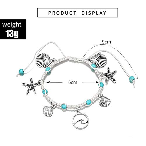 Image of Softones Blue Starfish Turtle Anklet Multilayer Charm Beads Sea Handmade Boho Anklet Foot Jewelry for Women
