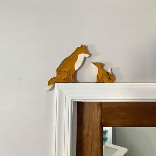 Sitfe 00053739 Mama And Baby Fox Door Topper Adorable Fox Shape Statue Door Corner Sculpture thumb #1