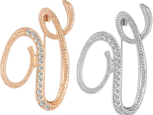 Image of 2 pieces letter brooch pins for women fashion 26 letters Gold-plated silver-plated Color for men Women's alphabet initial brooches pin for clothing Christmas stockings bulk