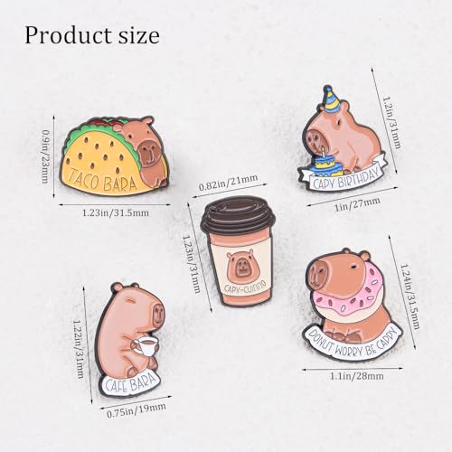 Image of 5Pcs Kawaii Capybara Enamel Pins Funny Capybara Letters Pin Animal Brooch Pins Set for Scarves Hats Bags Cute Capybara Badge for Clothing Decor