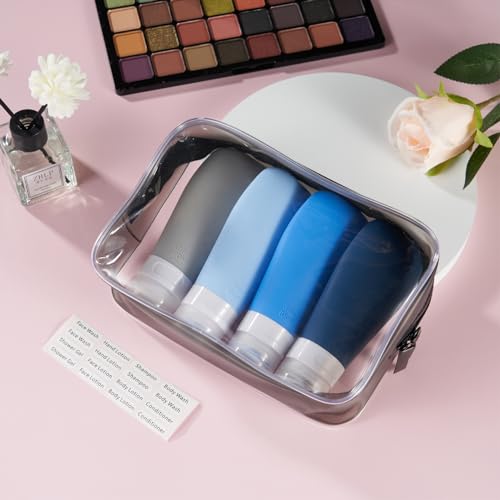 Image of INSFIT Travel Bottles for Toiletries, TSA Approved 3oz Travel Size Containers, BPA Free Leak Proof Squeezable Silicone Tubes for Shampoo Conditioner Lotion Body Wash with Labels