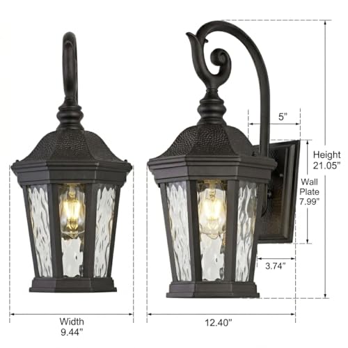 Image of Black Exterior Wall Sconces, 21'' Large Outdoor Porch Light Fixtures