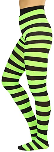 Image of ToBeInStyle Women's Wide Horizontal Contrast Stripe Tights Opaque Hosiery