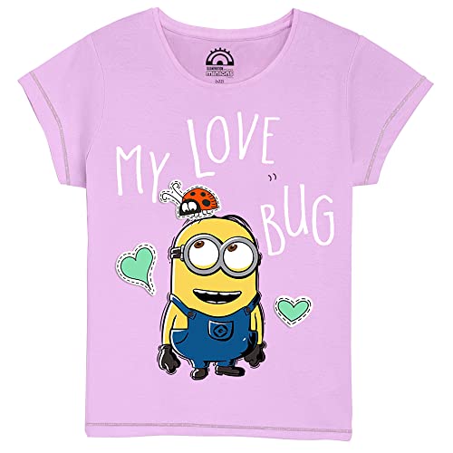 Image of Kidsville Minions Printed Regular Fit Purple Cotton Girl's T-Shirt