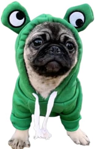 ANIAC Funny Pet Clothes for Small Dog Cat Girl Male Puppy Hoodies Warm Dogs Sweatshirt Coat with Eye Hood Fall Cat Apparel Christmas Halloween Outfit Dog Frog Costume (Green, Large)