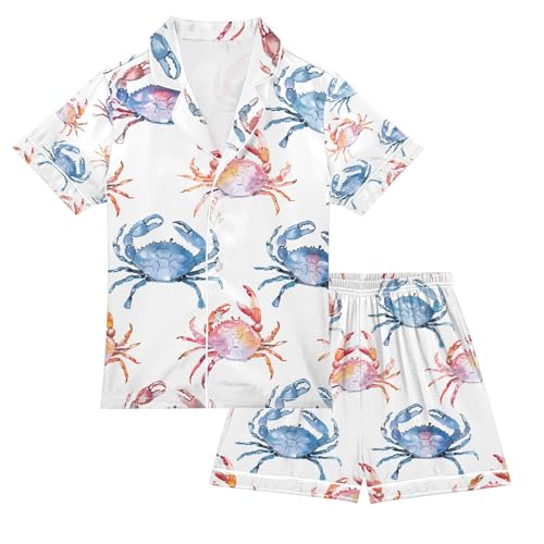senya Colors Crabs A Satin Summer Pajama Sets Silk Short Sleeve Button Down Sleepwear