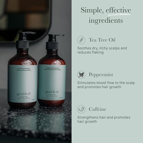 Good&All Tea Tree Shampoo and Conditioner Set for Dry Itchy Scalp with Peppermint - Sodium Lauryl Sulfate/Sulphate, Silicone, Paraben, Fragrance Free - 400ml - Image 5