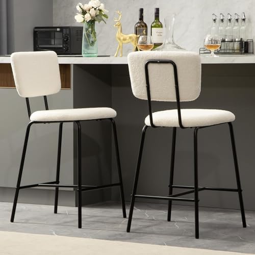 Barstools Set of 2 Counter Height Bar Stools : Modern White Upholstered Boucle Fabric Bar Stool for Kitchen Bistro Pub Armless Bar Chair with Metal Base for Dining Room Counter Island Barstools Set of 2 Counter Height Bar Stools : Modern White Upholstered Boucle Fabric Bar Stool for Kitchen Bistro Pub Armless Bar Chair with Metal Base for Dining Room Counter Island