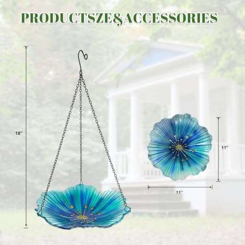 Image of HONGLAND Bird Baths for Outdoors, Glass Birdbaths Outdoor Birdfeeder with Metal Stake (Light Blue with Hanging)