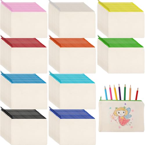 Image of Shappy 100 Pcs Canvas Zipper Pouch Bags Pencil Pouch Bulk Canvas Makeup Bags Blank Pencil Case Cotton Cosmetic Case for Travel DIY Craft (7.87 x 5.70 Inches,M,Beige)