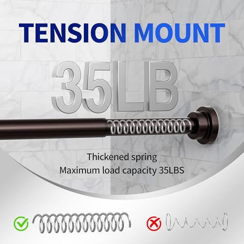 Image of Mcrbeay Shower Curtain Rod, 1 inch Diameter Heavy Duty Tension Shower Rod, Non Slip Adjustable 28-46 inch No Drilling Shower Curtain Rods Spring Tension For Bathroom, Shower Stall, No Rust, Bronze