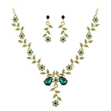 Kamirola Bridal Wedding Jewelry Set Gold Green Crystal Rhinestone Neck Jewelry Prom Costume Jewelry Necklace for Women(TR80)