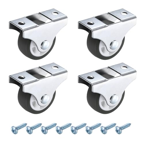 PATIKIL 1.3インチ固定キャスターホイール TPRベアリングなし 小さな非回転キャスターホイール 家具 引き出し収納ボックスDIYプロジェクト用 メタルトッププレート付き-4個(茶色)