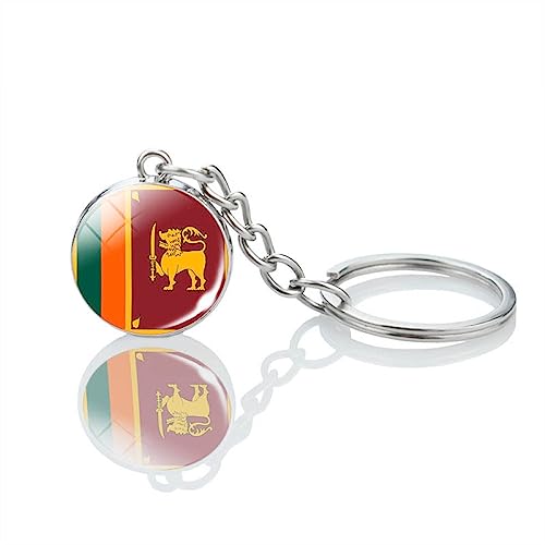 Pendentif Porte-Clés Drapeau Sri Lanka - Asie Pendentif Boule De Verre Double Face Du Porte-Clés Patriotique Sri Lanka,Symbole Du Drapeau Porte-Clés Sac De Voiture Suspendu,Comme Indiqué,Longueur