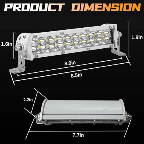 Image of 7 Inch Slim Light Bar for Boat Truck, 60W 6000lm Marine Waterproof LED Small Light Bars, 12V-60V LED Spotlights for ATV UTV RV RZR Trailer Fishing Driving, 1 Pack White Housing