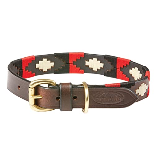 WeatherBeeta Polo Leather Dog Collar, Cowdray Brown/Black/Red/White, Extra Small