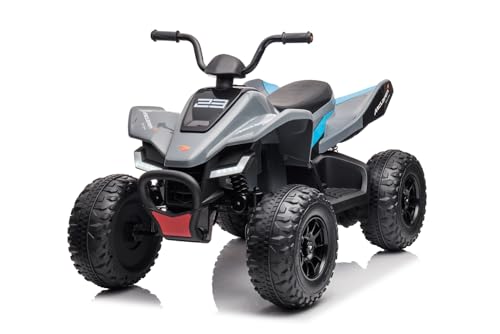 Kidix Elektro Kinder Quad McLaren MCL35 lizenziert 12V 14Ah 4x35W Allrad Eva Reifen LED Scheinwerfer 2.4G Fernbedienung Federung MP3 USB Radio (Grau)