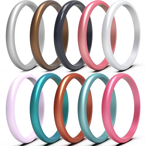 10 Pack Silicone Stackable Rings - Women's Modern Promise Rings, 2.5mm Wide, 2mm Thick
