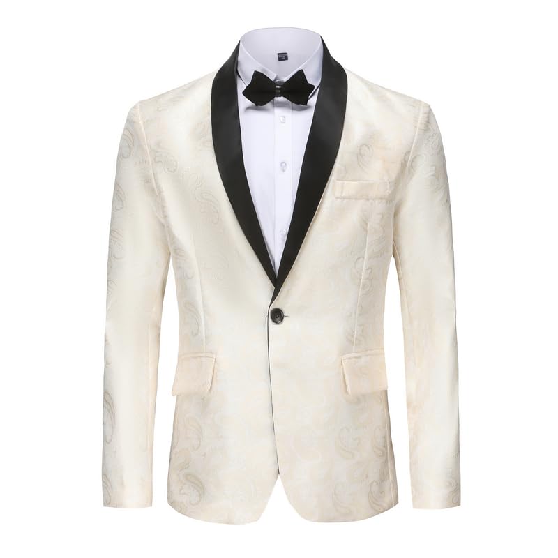 Men's Velvet Paisley Tuxedo Floral Jacket Slim Fit 1-Button Dress Blazer for Wedding, Prom, Dinner & Party
