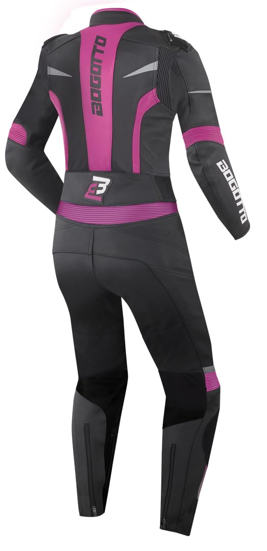 Bogotto Misano Due Pezzi Tuta In Pelle Da Moto Da Donna, nero/fucsia, 46